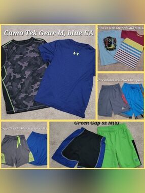Boys clothes 10pc lot, athletic shorts, t shirts, UA, adidas, cat & jack, M 8